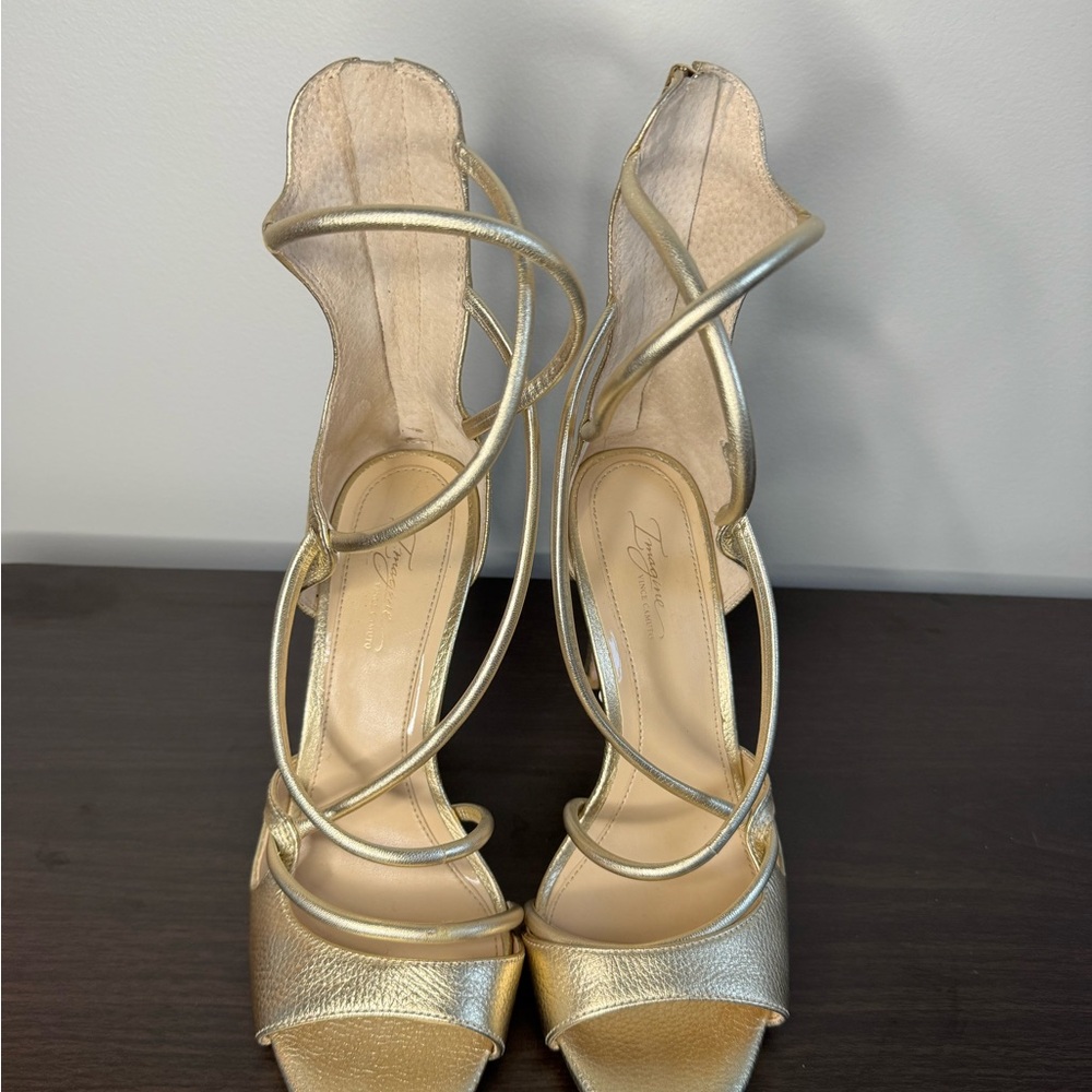 Elegant Metallic Gold Strappy Heels Size 8.5M